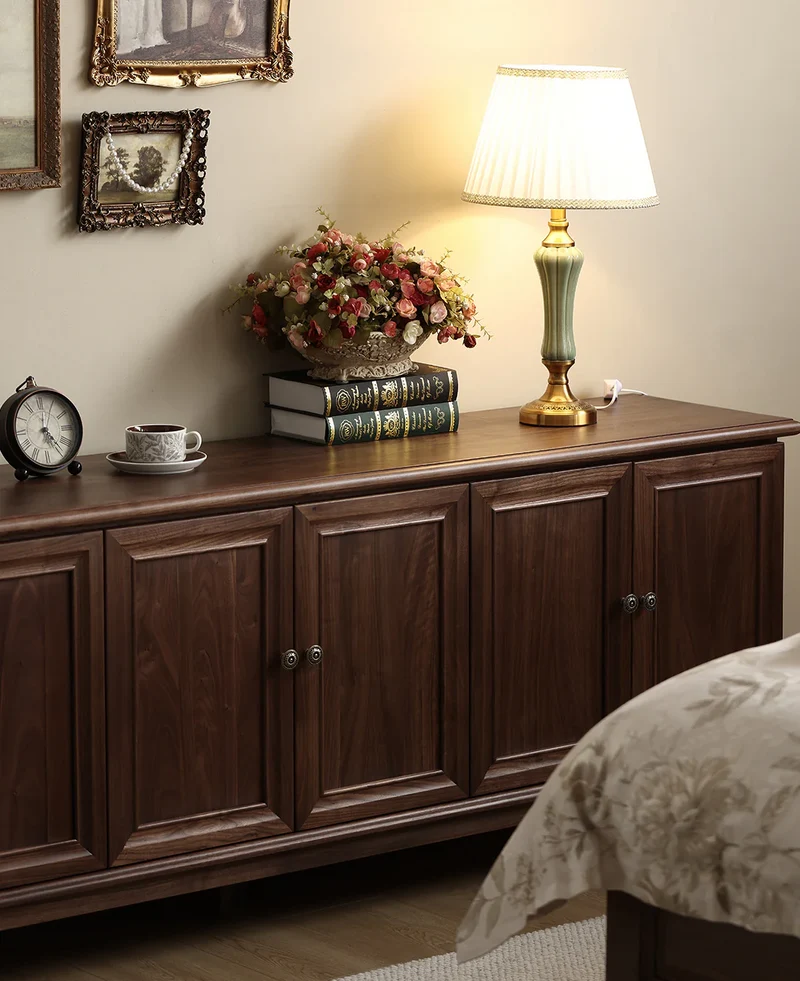 American Style Long Black Walnut Wood Sideboard