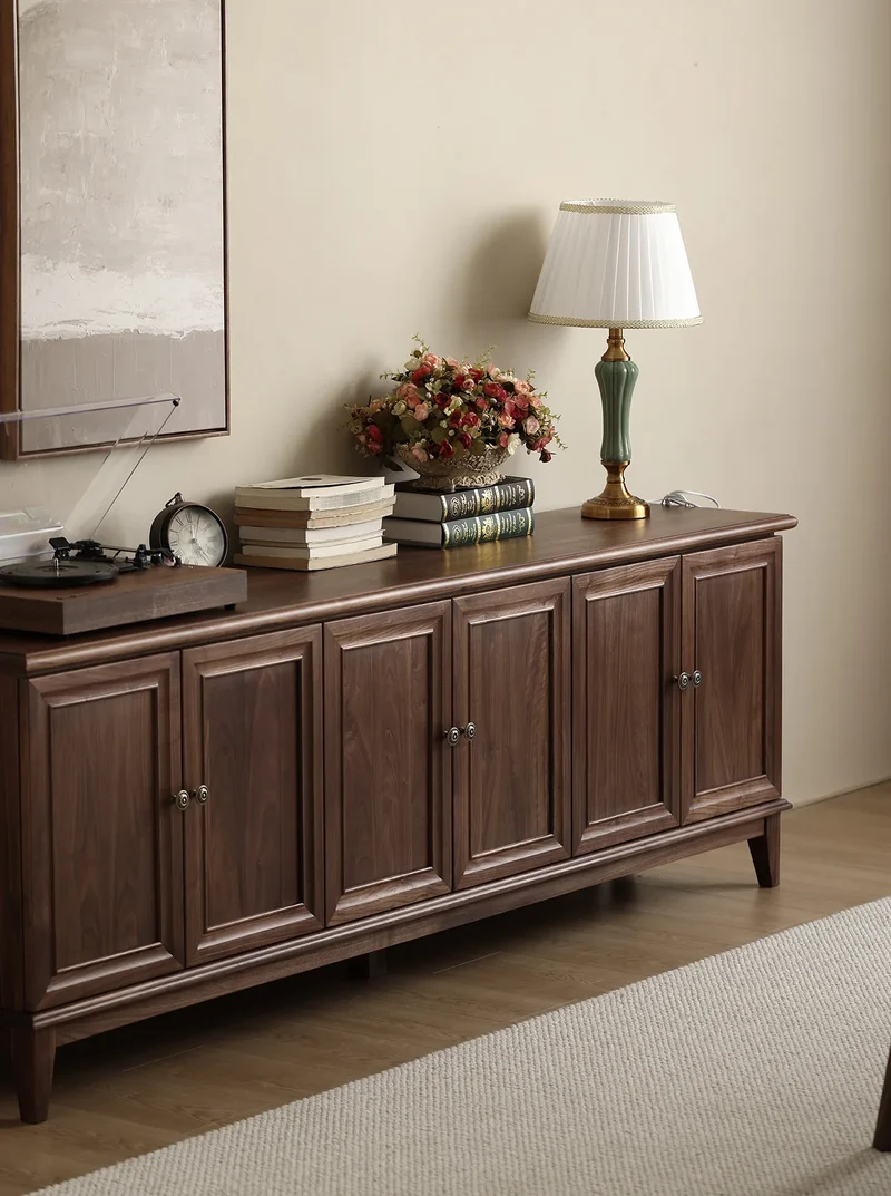 American Style Long Black Walnut Wood Sideboard