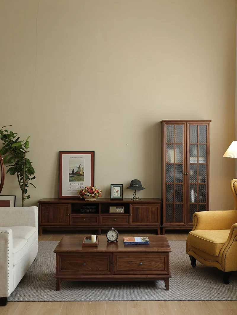 Wander American Style Black Walnut Wood TV Stand