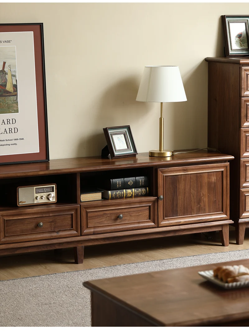 Wander American Style Black Walnut Wood TV Stand