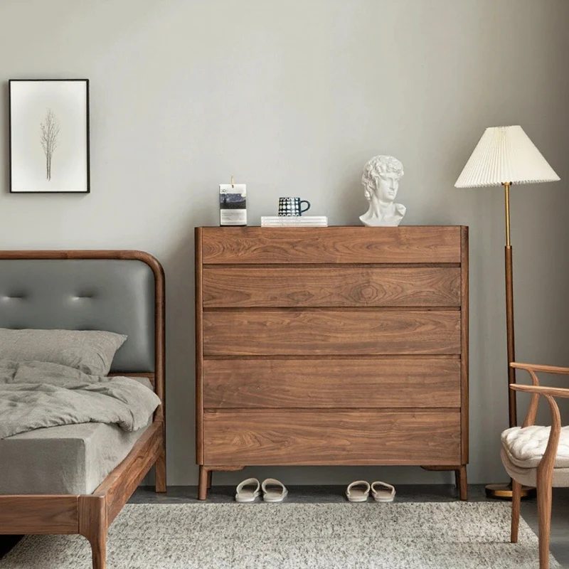 Warm 5-Drawer Storage Walnut Wood Dresser