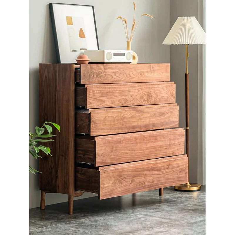 Warm 5-Drawer Storage Walnut Wood Dresser