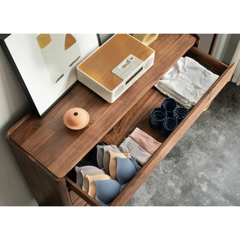 Warm 5-Drawer Storage Walnut Wood Dresser