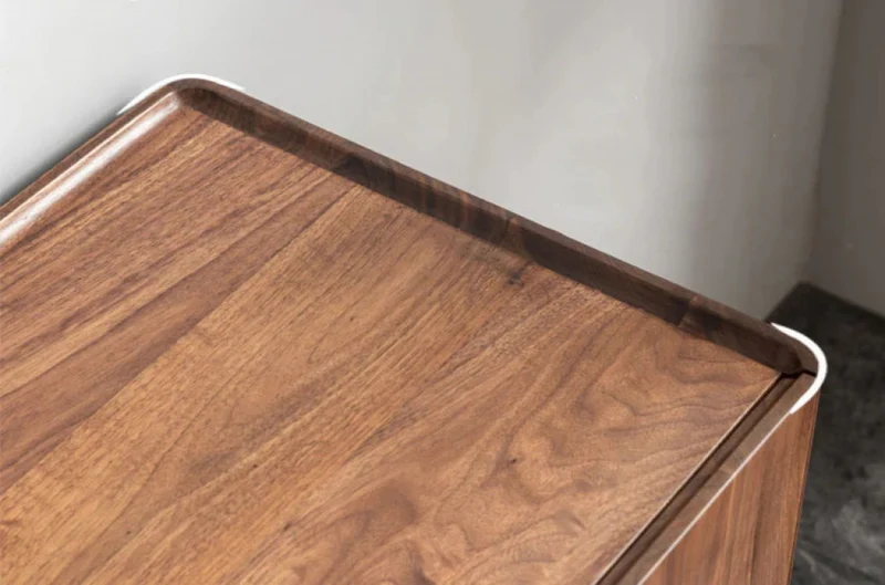 Elegant Lines of Drawers Natural Walnut Wood Sideboard
