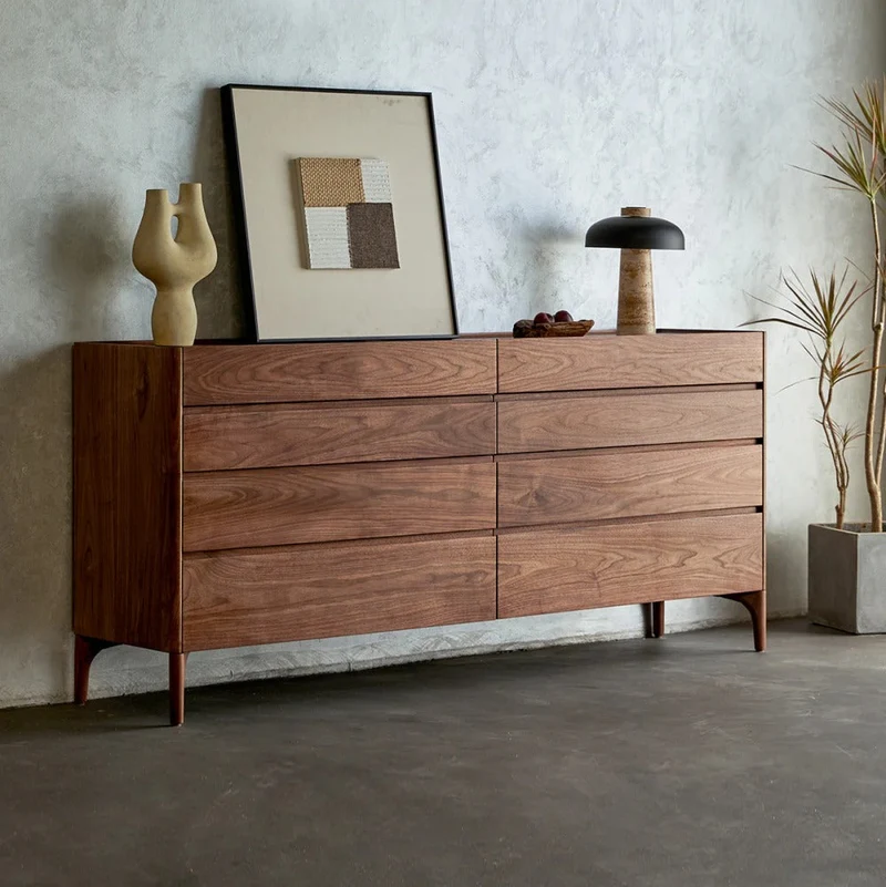 Sleek Design 8-Drawer Black Walnut Wood Dresser