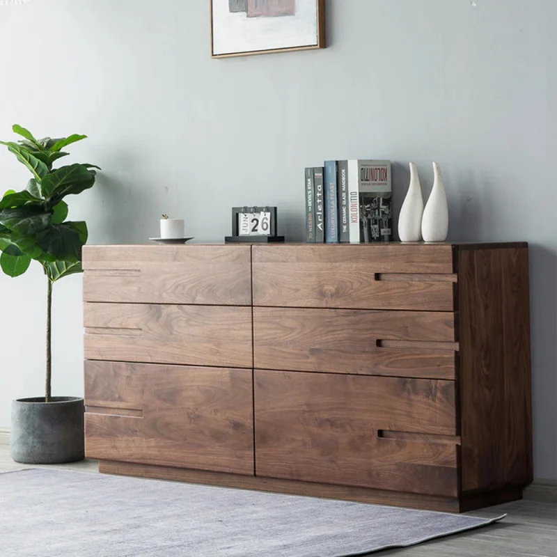 Natural Walnut Wood Dresser with Hidden Knobs