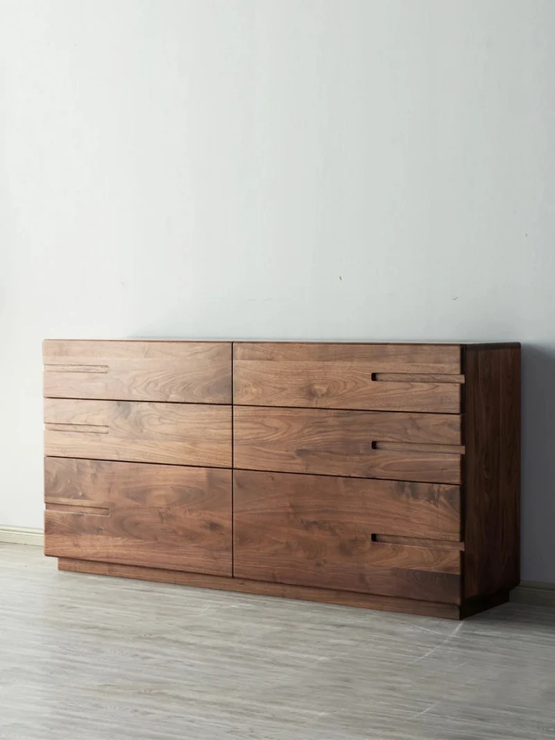 Natural Walnut Wood Dresser with Hidden Knobs