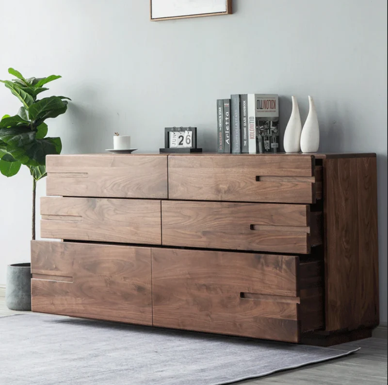 Natural Walnut Wood Dresser with Hidden Knobs