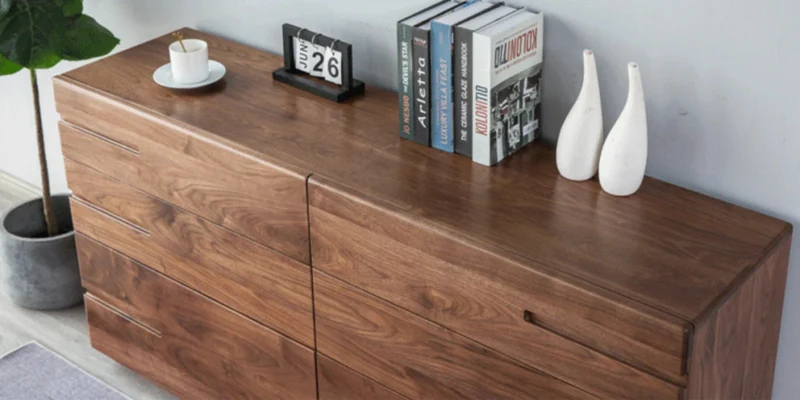 Natural Walnut Wood Dresser with Hidden Knobs