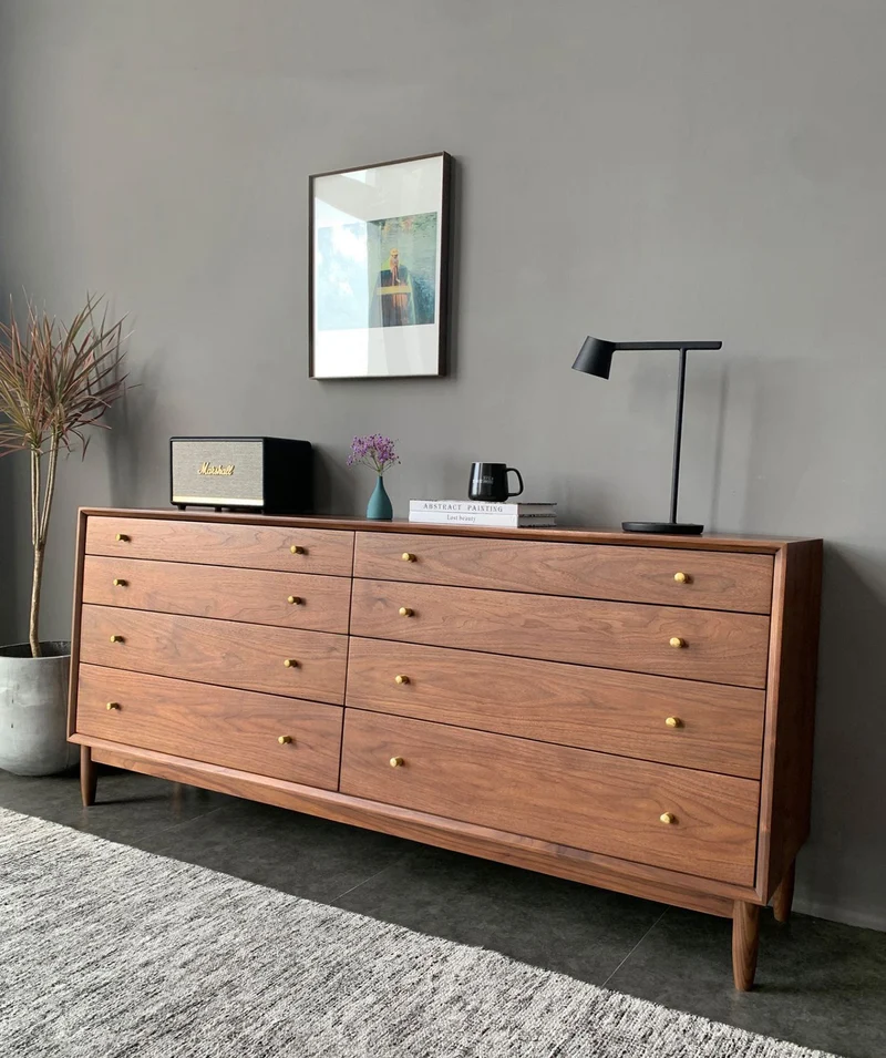 Stacked & Slanted 8-Drawer Solid Walnut Dresser