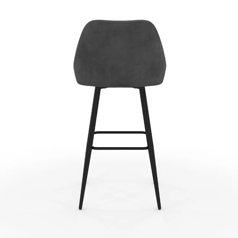 Tabourets de bar Olivia assise velours gris foncé et pieds métal - lot de 4