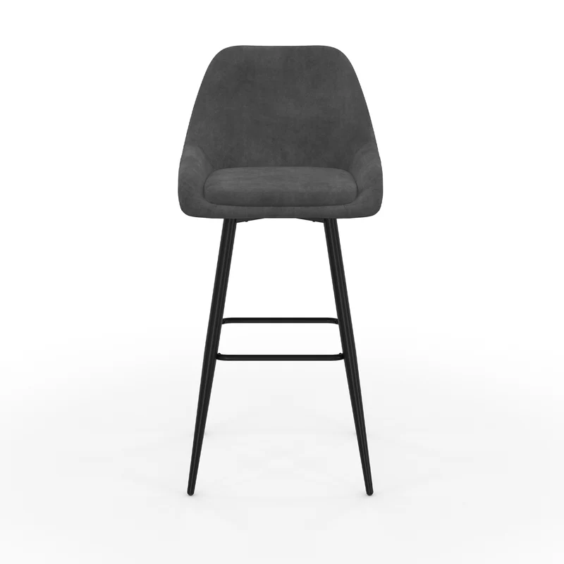 Tabourets de bar Olivia assise velours gris foncé et pieds métal - lot de 2