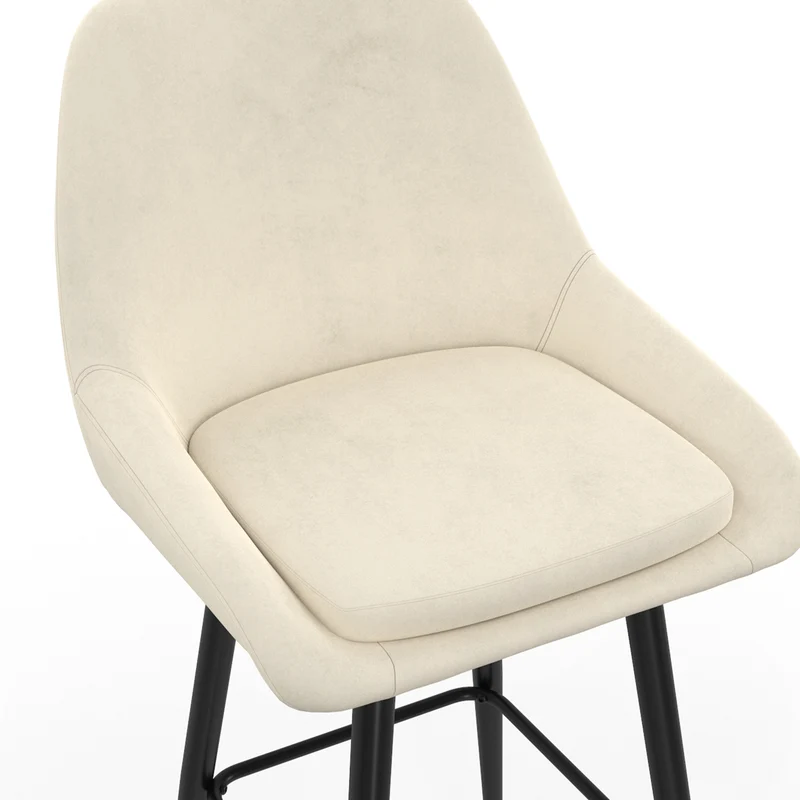 Tabourets de bar Olivia assise velours crème et pieds métal - lot de 2