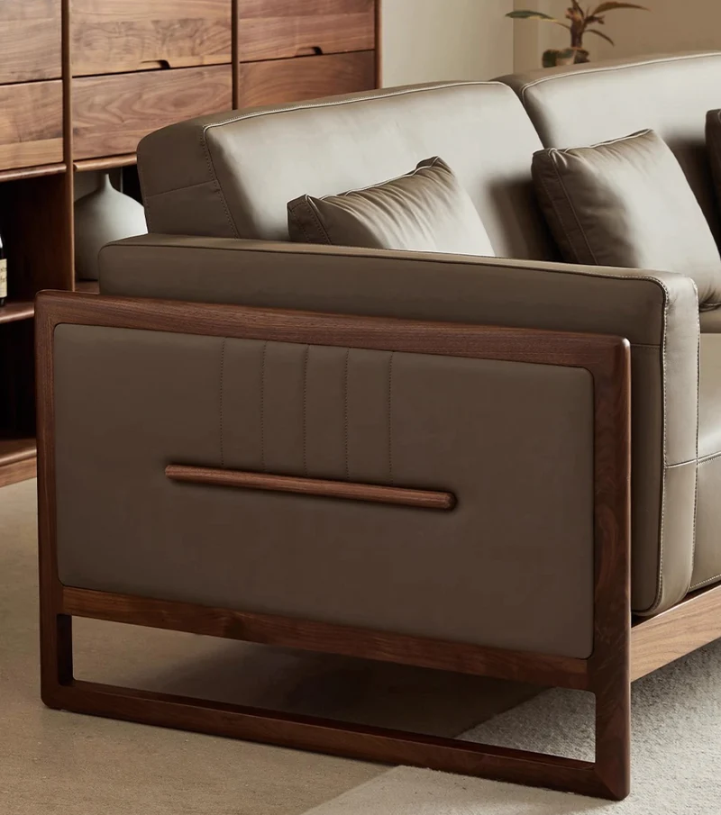 Verve Genuine Leather Black Walnut Wood Sofa