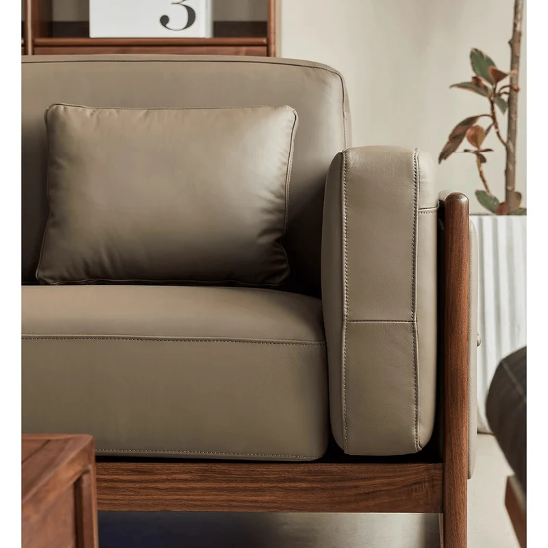 Verve Genuine Leather Black Walnut Wood Sofa