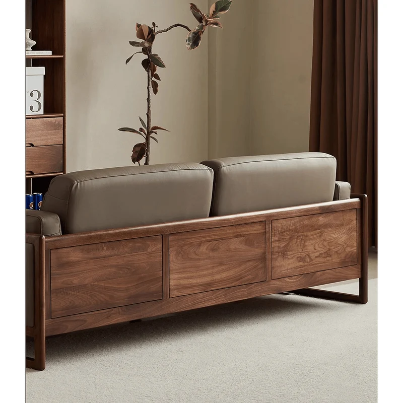 Verve Genuine Leather Black Walnut Wood Sofa