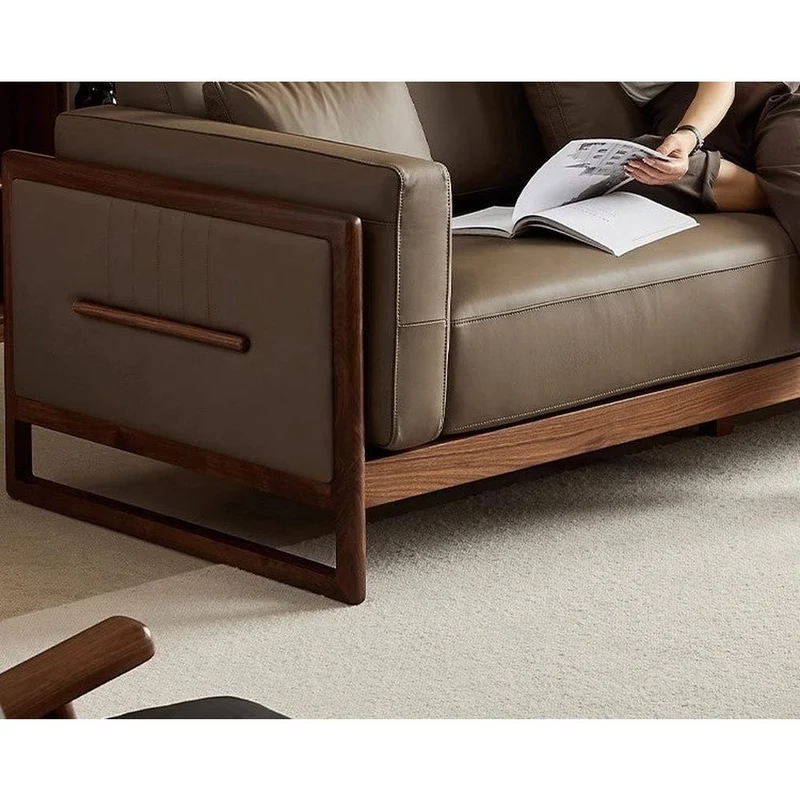 Verve Genuine Leather Black Walnut Wood Sofa