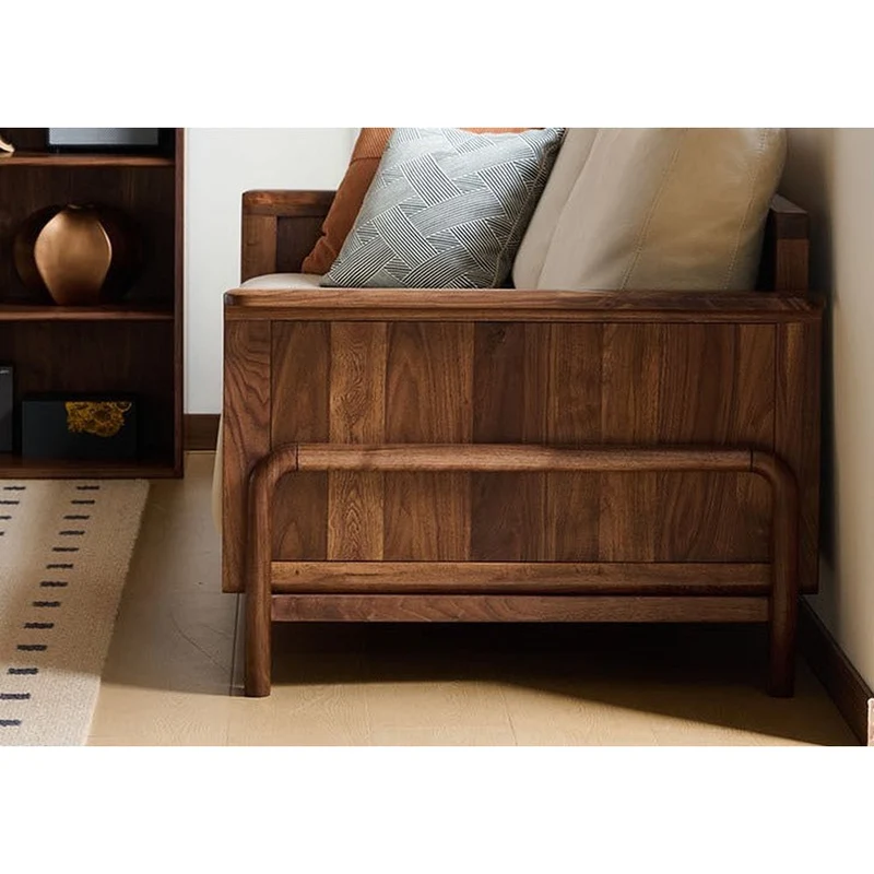 Cushioned Retreat Walnut Wood Leather Sofa
