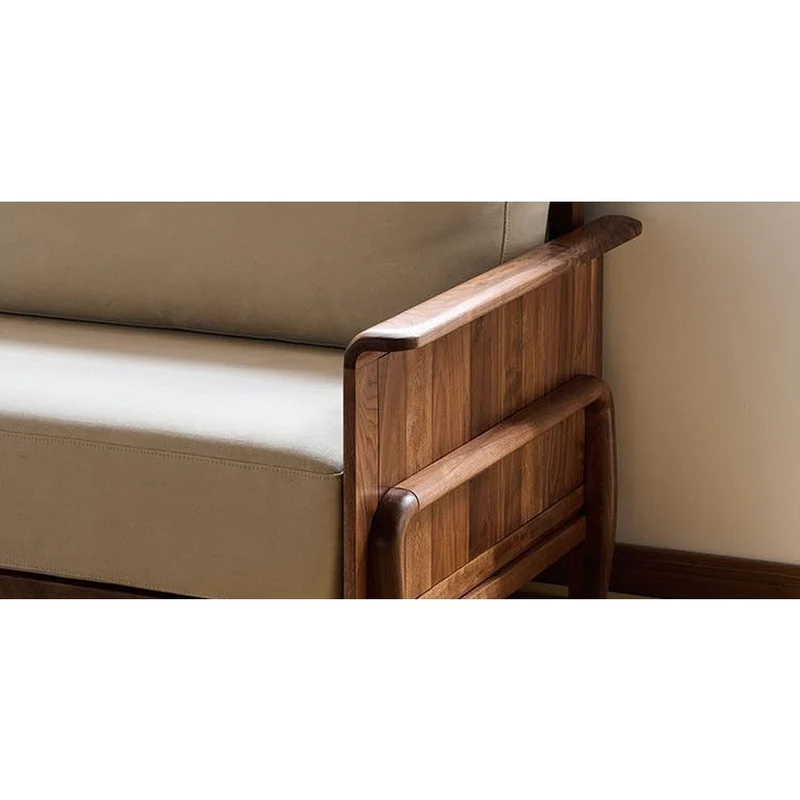 Cushioned Retreat Walnut Wood Leather Sofa