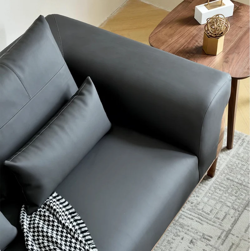 Relaxation Haven Cow Leather Walnut Wood Sofa
