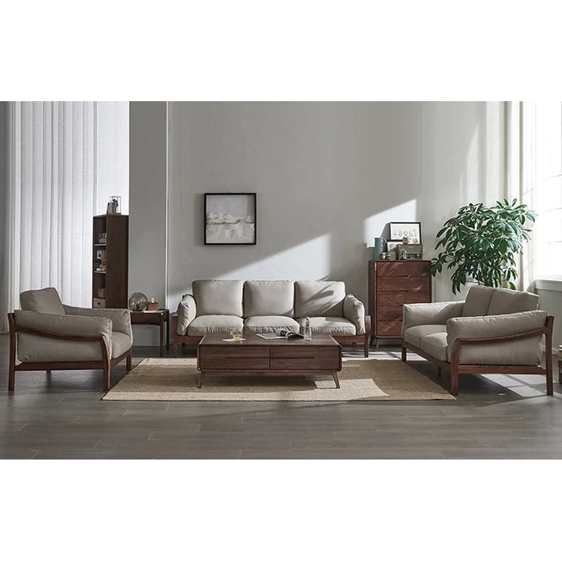 Retro Revival Solid Walnut Leather Sofa