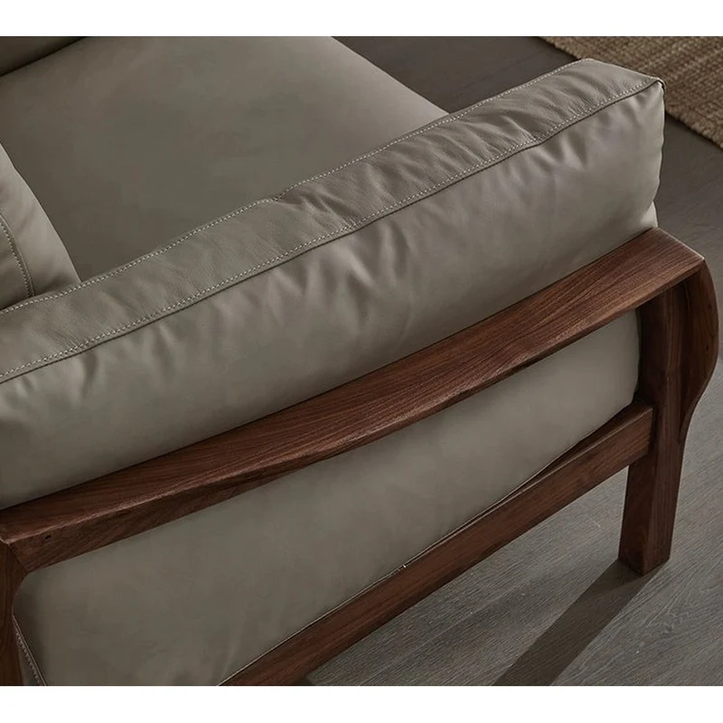 Retro Revival Solid Walnut Leather Sofa