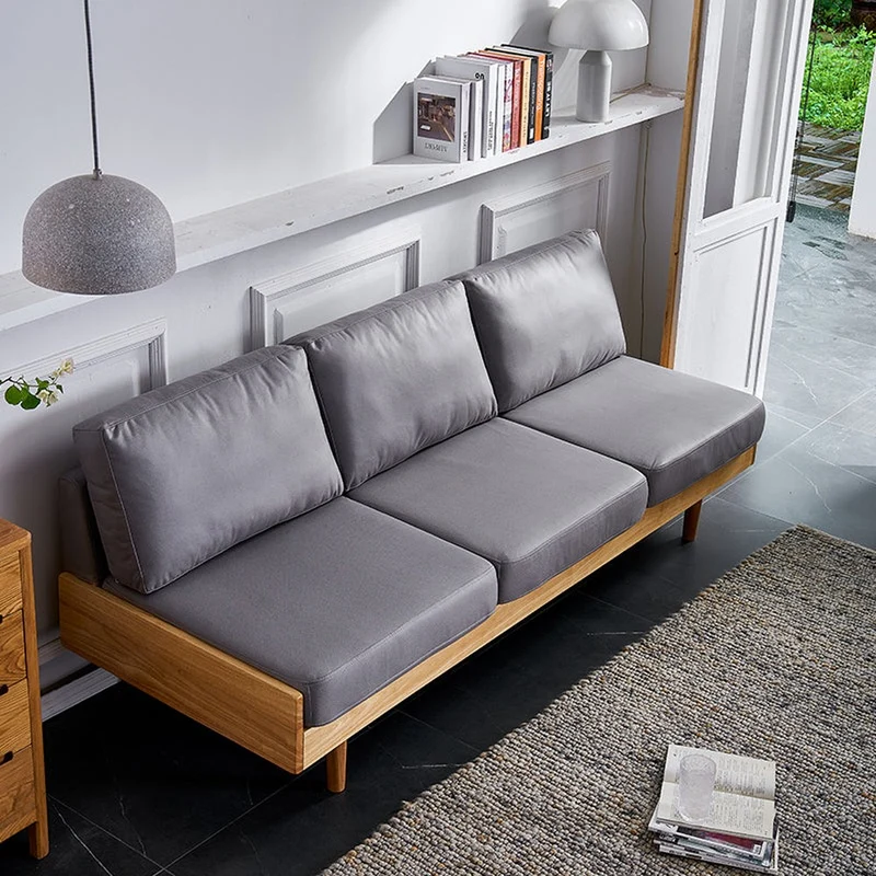 Japandi Oak Wood Genuine Leather Sofa