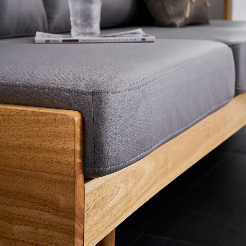 Japandi Oak Wood Genuine Leather Sofa