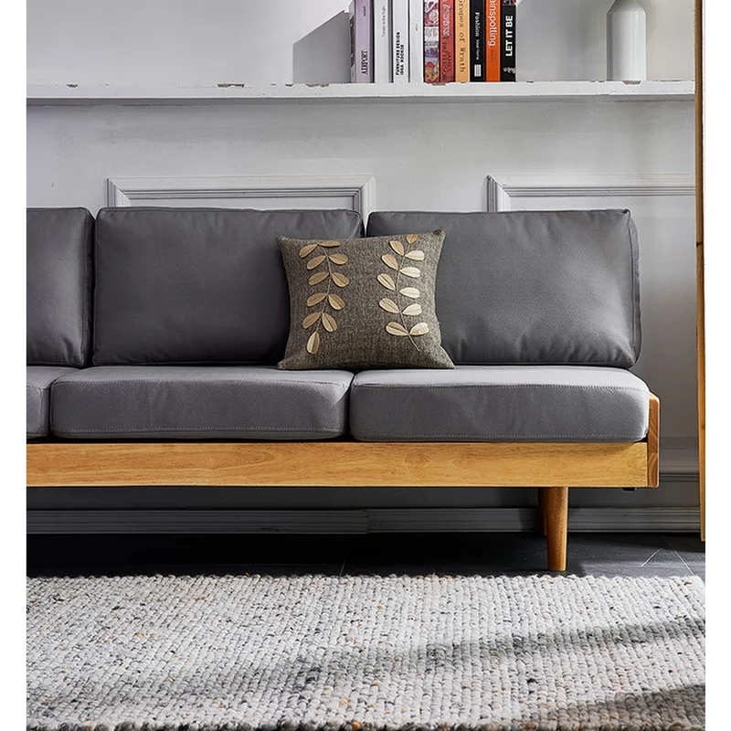 Japandi Oak Wood Genuine Leather Sofa