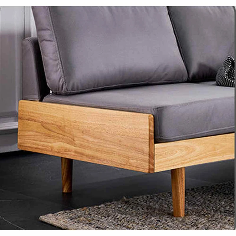 Japandi Oak Wood Genuine Leather Sofa