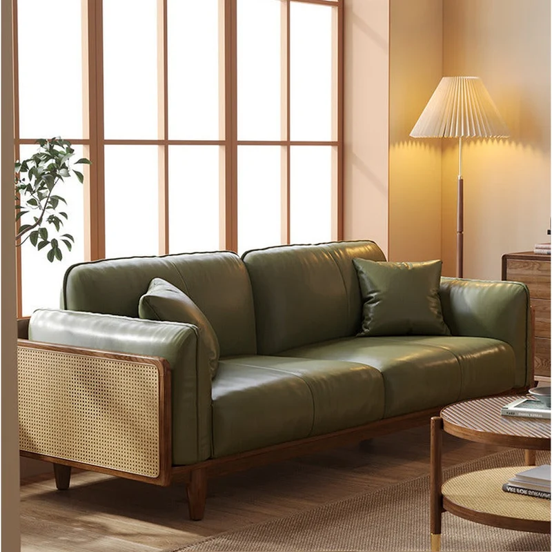 Catalyst Solid Wood Rattan Sofa with Genuine Leather