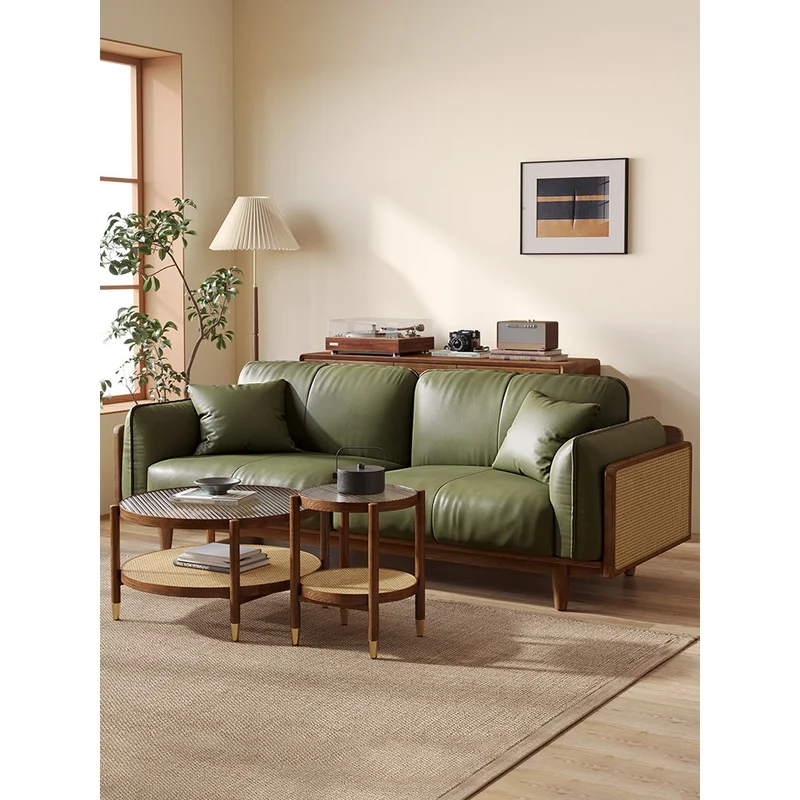 Catalyst Solid Wood Rattan Sofa with Genuine Leather