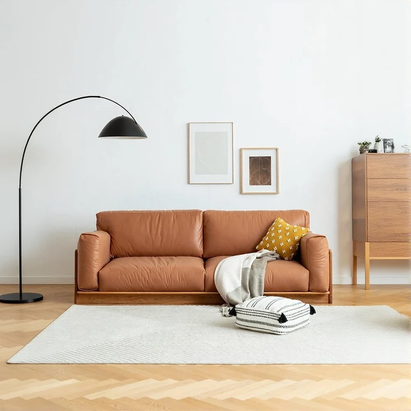 Meridian Japanese Cherry Wood Genuine Leather Sofa