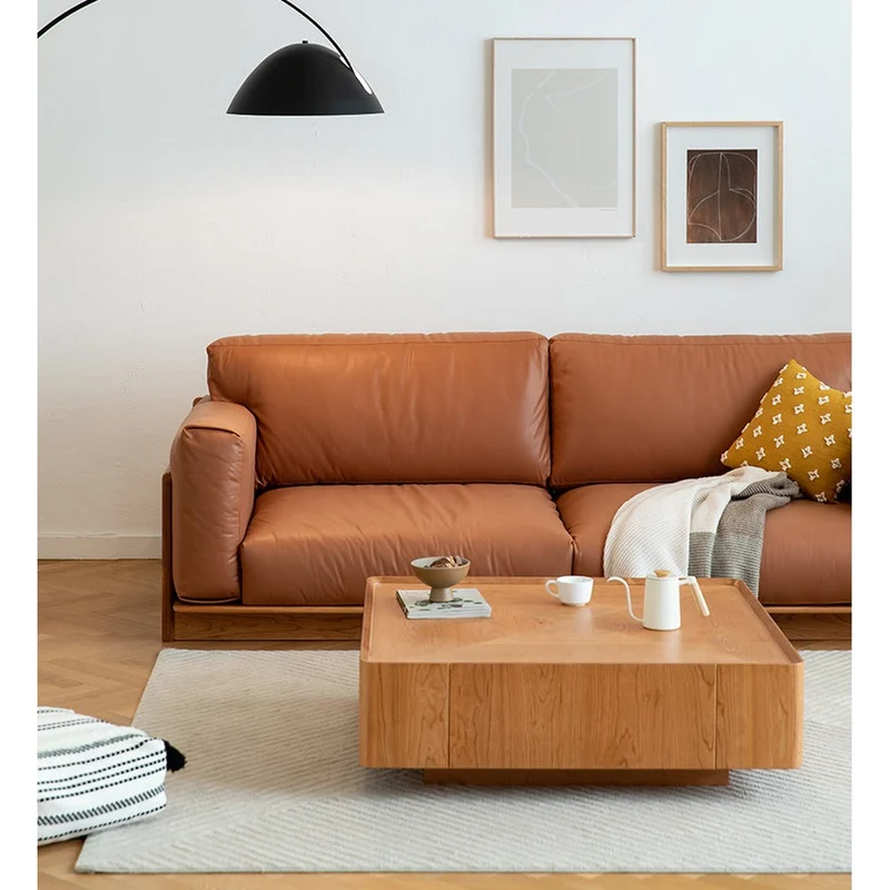 Meridian Japanese Cherry Wood Genuine Leather Sofa