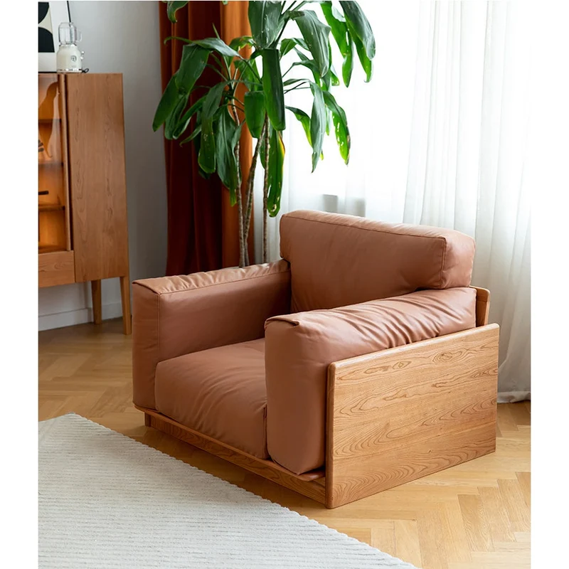 Meridian Japanese Cherry Wood Genuine Leather Sofa