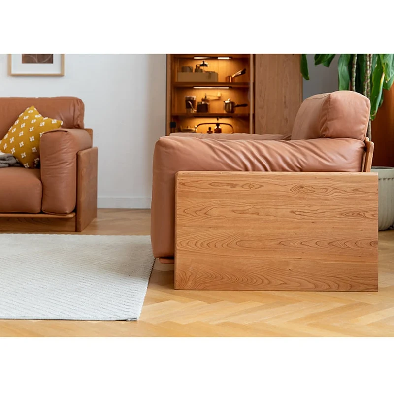 Meridian Japanese Cherry Wood Genuine Leather Sofa