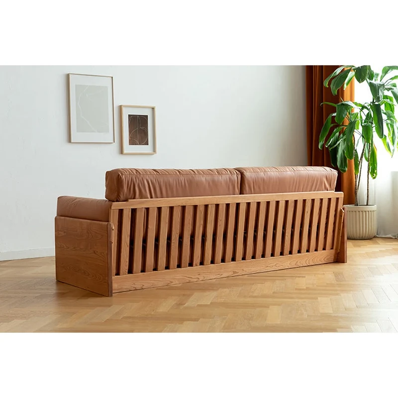 Meridian Japanese Cherry Wood Genuine Leather Sofa