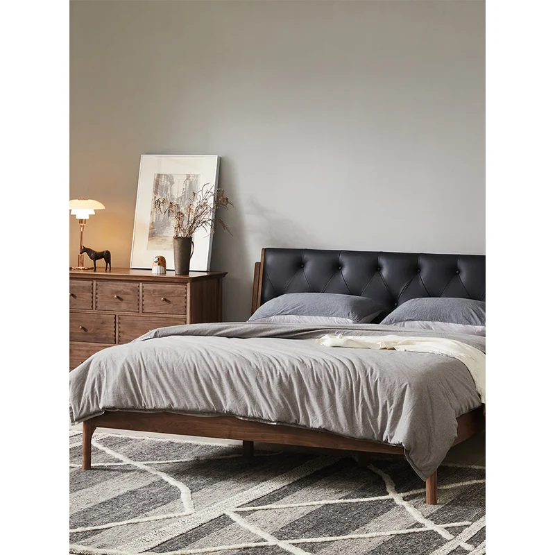 Solstice Cow Leather Walnut Wood Bed