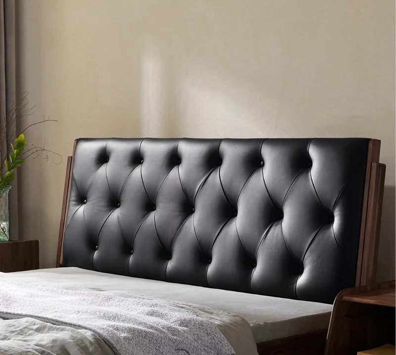 Solstice Cow Leather Walnut Wood Bed