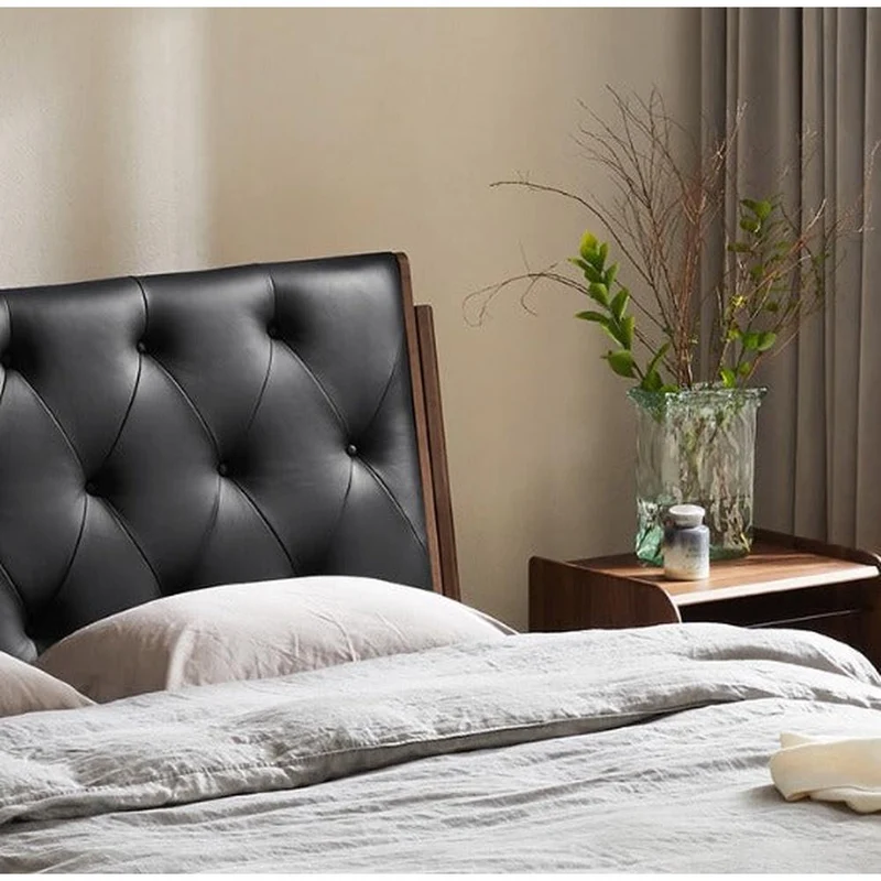 Solstice Cow Leather Walnut Wood Bed