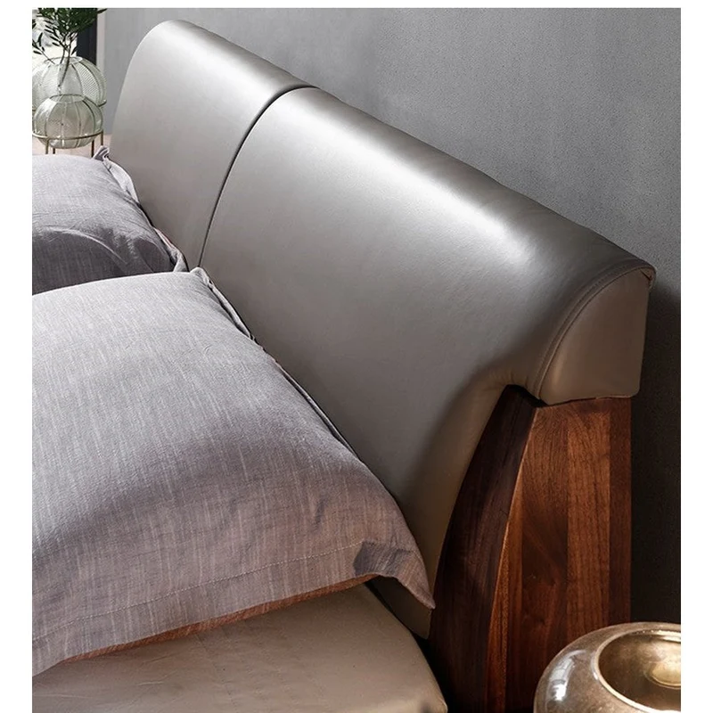 Summit Nordic Solid Walnut Wood Leather Bed Frame