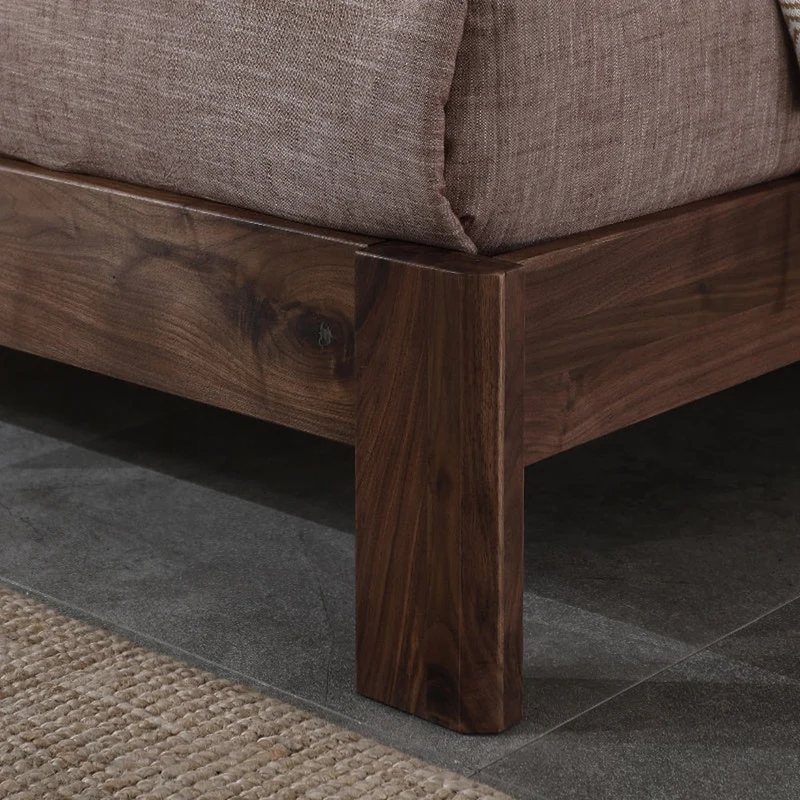 Summit Nordic Solid Walnut Wood Leather Bed Frame