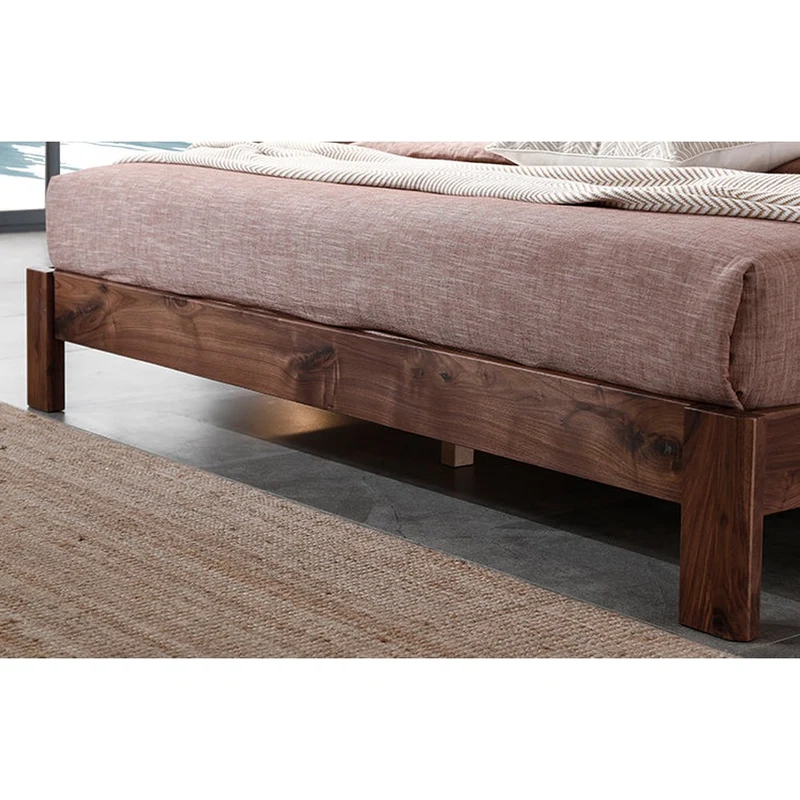 Summit Nordic Solid Walnut Wood Leather Bed Frame