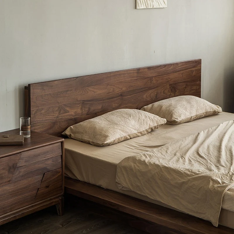 Japandi Black Walnut Wood Low Flat Tatami Platform Bed