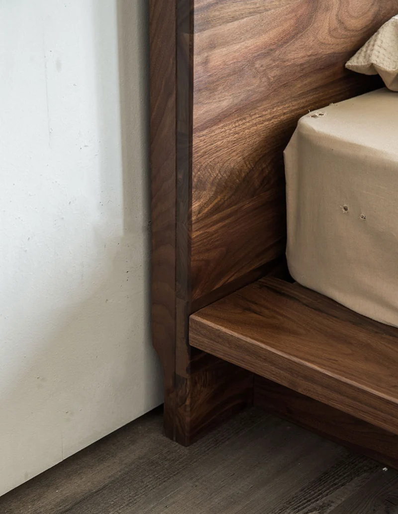 Japandi Black Walnut Wood Low Flat Tatami Platform Bed