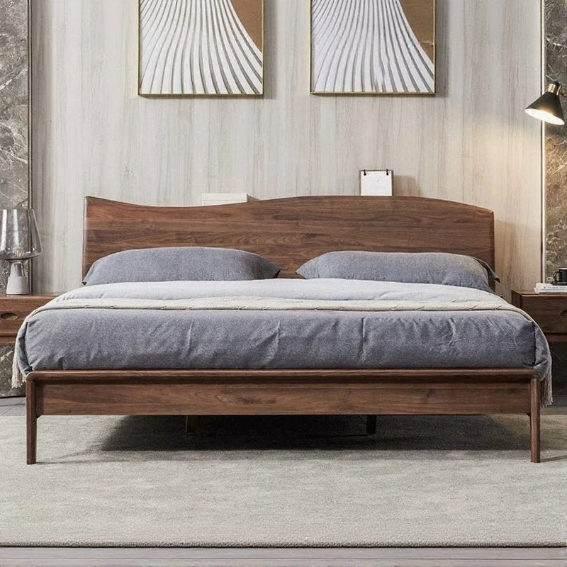 Nebula Wave Design Black Walnut Wood Bed