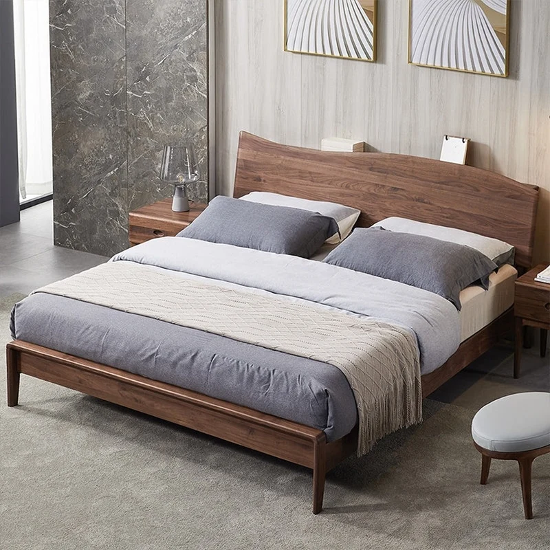 Nebula Wave Design Black Walnut Wood Bed