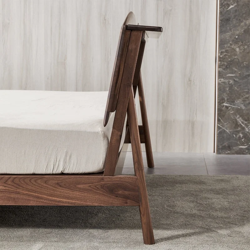 Nebula Wave Design Black Walnut Wood Bed