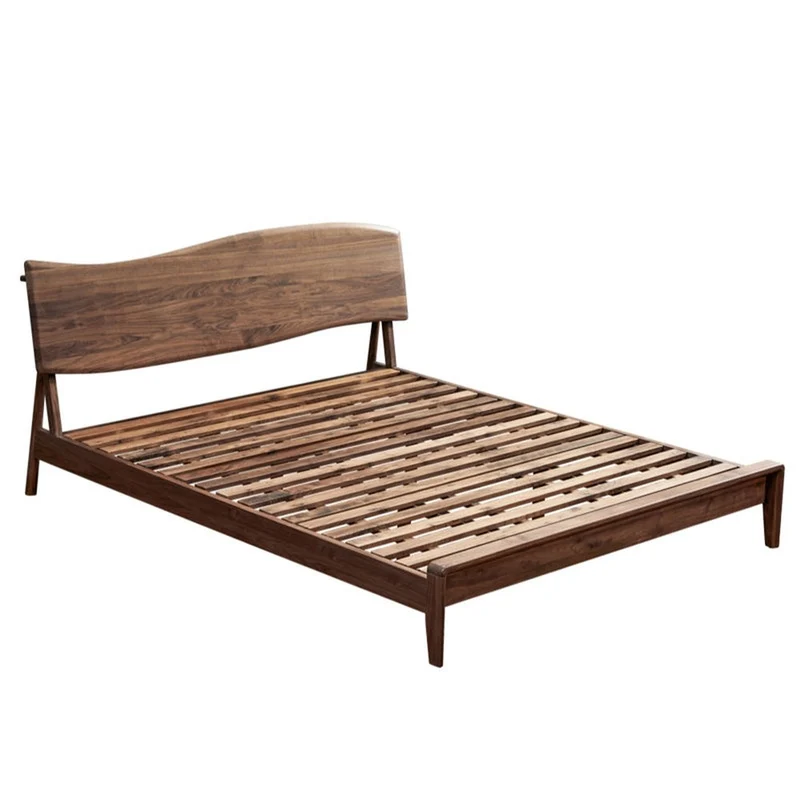 Nebula Wave Design Black Walnut Wood Bed