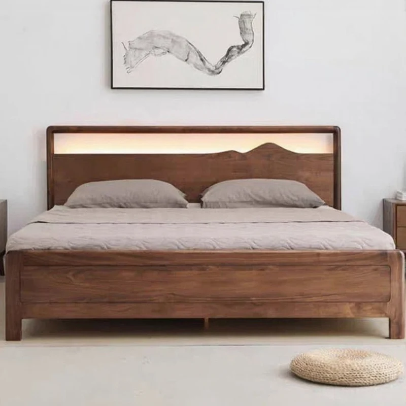 Mountain Design Black Walnut Wood Hydraulic Bed with Plank
